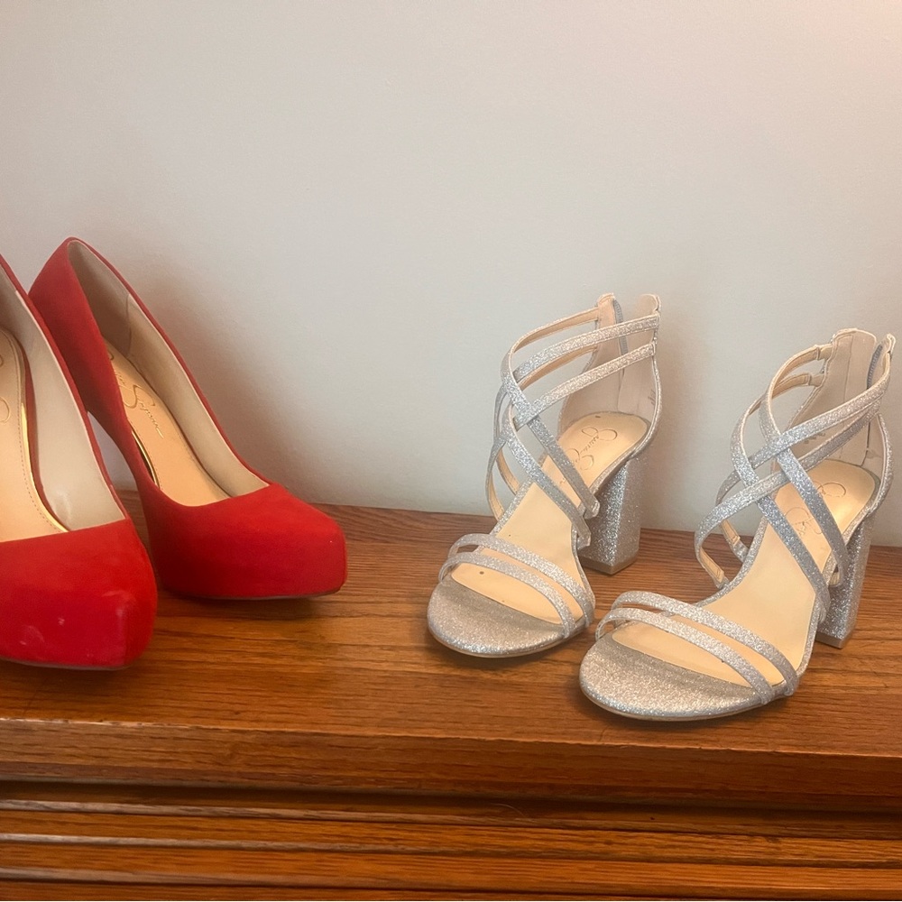 Jessica Simpson Red and Silver Heels